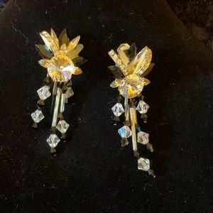 Brilliant black and white rhinestone and beaded clip on earrings.